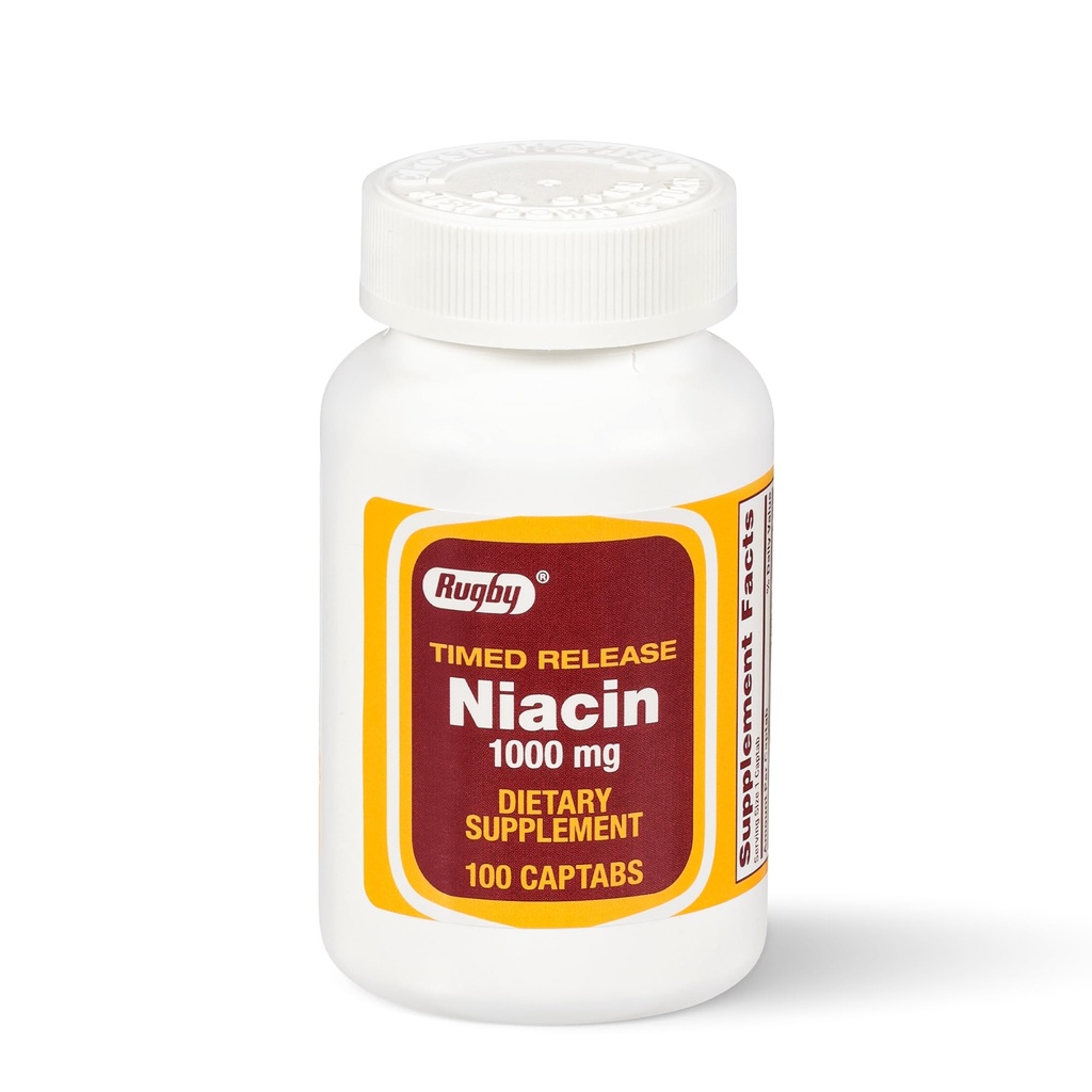 Rugby Timed-Release Niacin 1000mg Συμπλήρωμα διατροφής για ενήλικες για την ενέργεια, την κυκλοφορία και την υποστήριξη του μεταβολισμού, 100 Captabs (πακέτο του 1)