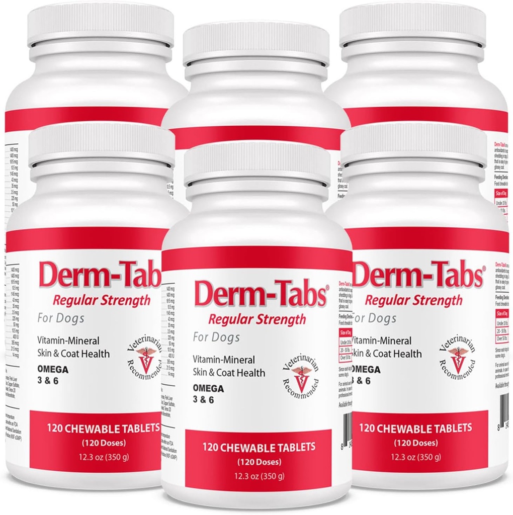 Derm Tabs Κανονική δύναμη για τα σκυλιά - Φυσικό έλαιο, βιταμίνες, ορυκτά, και αντιοξειδωτικά - Υποστήριξη Υγιές δέρμα και να μειώσει την έκχυση - 720 Μασώμενα δισκία