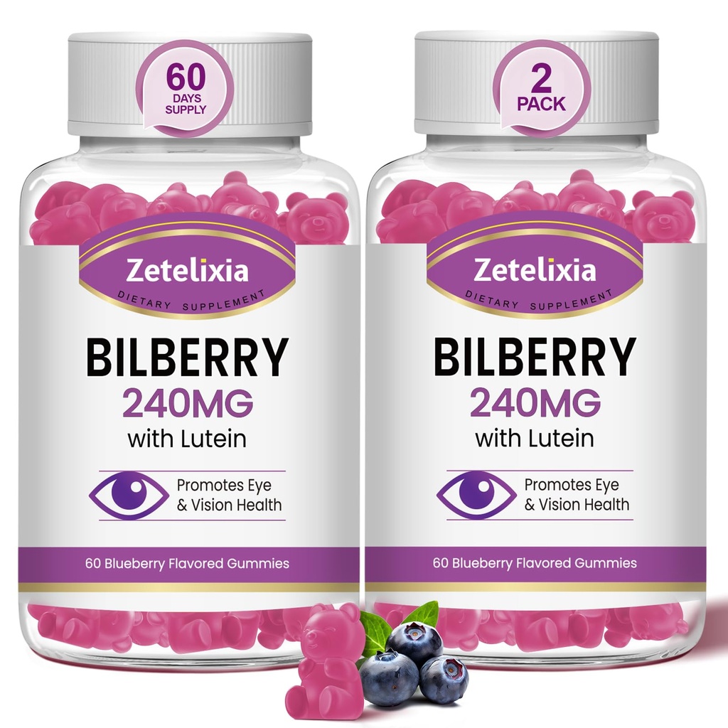 2 Pack Lutein Gummmies Eye Health Supplement for Adults, Lutein & Zeaxanthin Supplements Eye Vitamins Gummies, Bilberry with Lutein for Promoting Eye & Vision - 120 Gummies