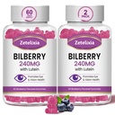 2 Pack Lutein Gummmies Συμπλήρωμα για την υγεία των ενηλίκων, Lutein & Zeaxanthin Συμπληρώματα Βιταμίνες ματιών Gummies, Bilberry με Lutein για την προώθηση του ματιού και της όρασης - 120 Gummies