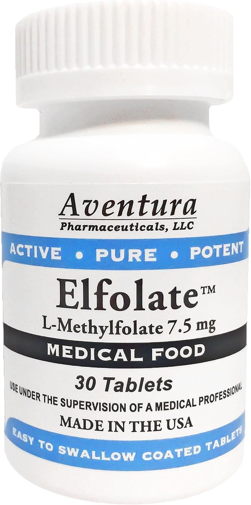 ELFOLATE® 7.5mg L-Methylfolate Methyl Folate Methylfolate Medical Food Supplement Professional Strength Active Pure Potent 30 Tablets