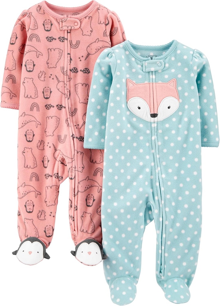 Απλές χαρές του Carter's Baby Girls' Cotton and Fleece Footed Sleep and Play, Pack of 2