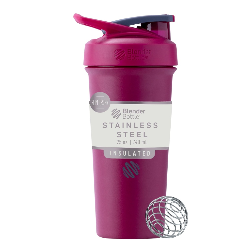 BlenderBottle Sport Sleek Μονωμένο μπουκάλι αναδευτήρα από ανοξείδωτο χάλυβα με σύρμα Whisk, 25-Ounce, Raspberry – Protein Shakes & Hydration για Αθλητές & Fitness Enthusiasts, Easy Mixing, Slim Easy to Hold, Κρατάει τα ποτά κρύα, κλειδωμένα Lid