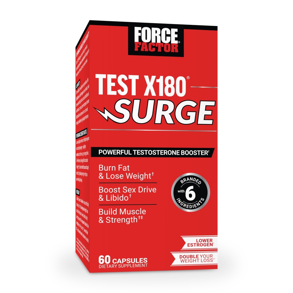 Force Factor Test X180 Surge Testosterone Υποστήριξη για τους άνδρες, Ανδρική ζωτικότητα Ενίσχυση συμπλήρωμα, Προώθηση μυών & δύναμη, βάρος υποστήριξης, Boost Long-Lasting Energy, 60 κάψουλες