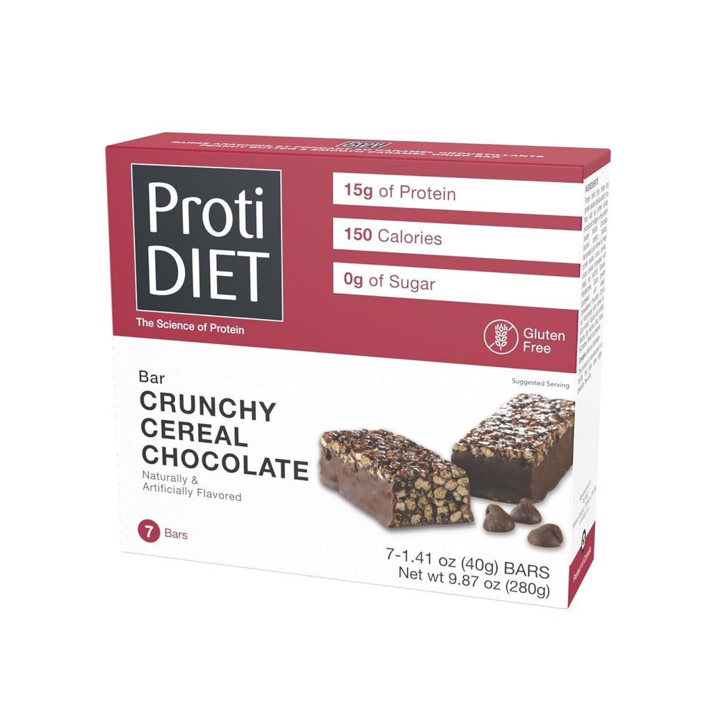 ProtiDIET Gluten Free Crunky Creal Chocolate Fiber Protein Bars - Υψηλής πρωτεΐνης σνακ, τέλεια On-the-Go διατροφικά σνακ για να υποστηρίξει ένα πολυσύχναστο και ενεργό τρόπο ζωής - 7 Protein Bars ανά κουτί