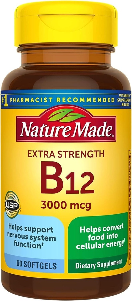 Επιπλέον δύναμη Βιταμίνη B12 3000 mcg Softgels, 60 Count