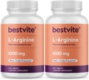 BESTVITE L- Αργινίνη 1000mg ανά δισκίο (480 δισκία) (240 x 2) – Φαρμακευτικός Βαθμός – Περιέχει 20% Περισσότερα Αμιγής Αργινίνη Σε σύγκριση με Αργινίνη HCl – Nitric Oxide Precursor*