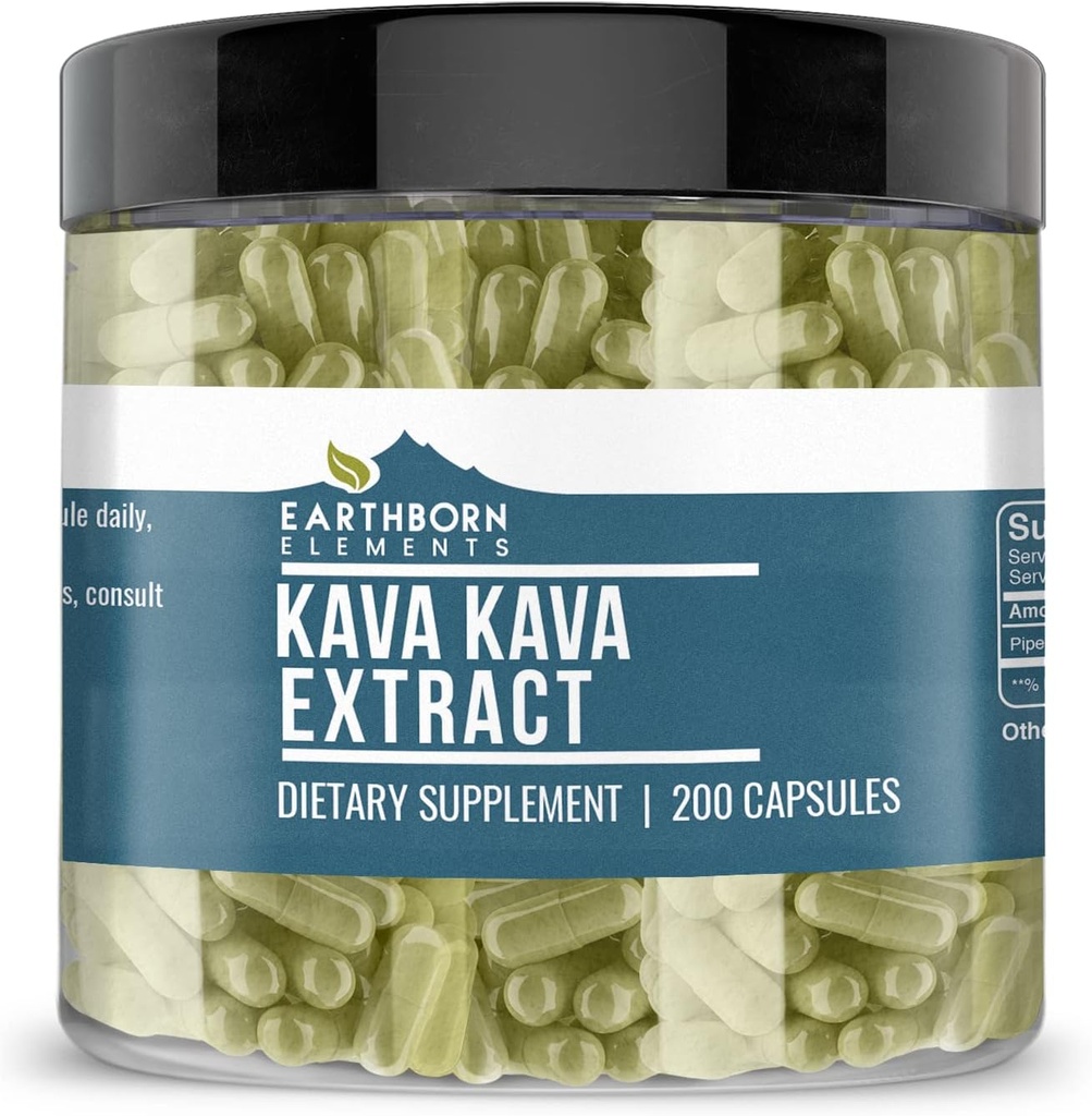 Earthborn Elements Kava Kava Extract, 200 κάψουλες, καθαρό & μη αραιωμένο, χωρίς πρόσθετα