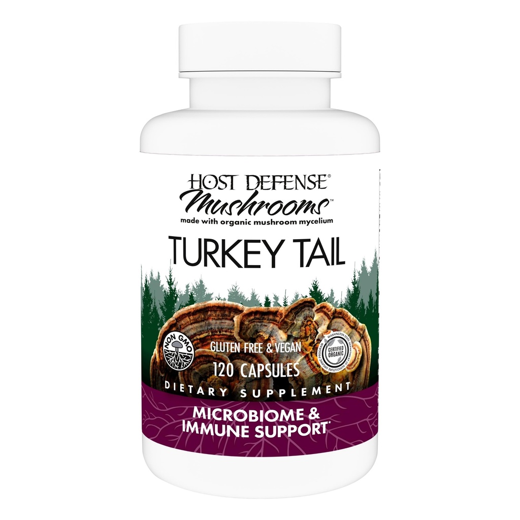 Host Defense Turkey Κάψουλες ουράς - Digestive Health & Immune Response Support Supplement - Συμπλήρωμα μανιταριών για την υποστήριξη μικροβιώματος Γαστρεντερικού & Εντέρου - 120 Κάψουλες (60 Services)*
