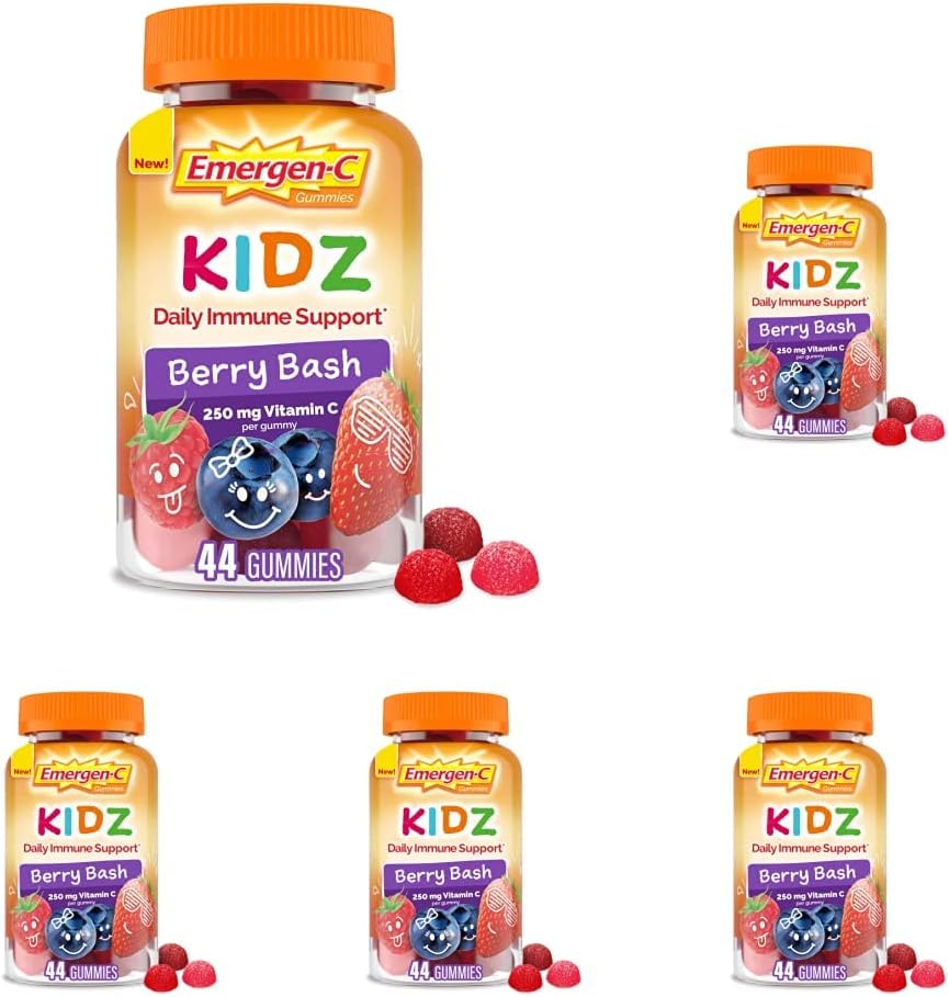Emergen-C Kids Daily Immune Support Dietary Supplements, Flavored Gummies with Vitamin C and B Vitamins for Immune Support, Berry Bash - 44 Count (Pack of 5)