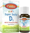 Carlson - Kid's Super Daily D3, Βιταμίνη D Σταγόνες για Παιδιά, 400 IU ανά σταγόνα, 1-Ετος Προμήθεια, Καρδιά & Ανοσολογική Υγεία, Χορτοφαγική, Υγρή Βιταμίνη D Σταγόνες, Άγευστη, 365 σταγόνες