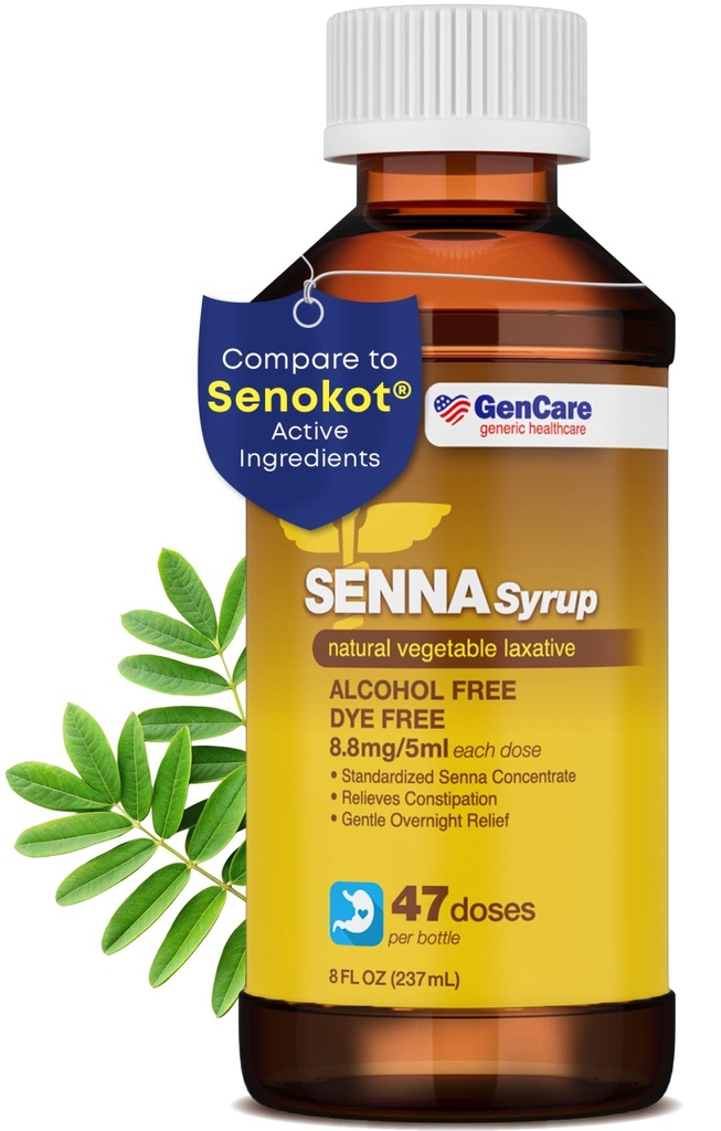 GenCare - Senna Syrup Liquid Laxative (8 Fl Oz μπουκάλι) Όλα τα φυσικά φυτικά Sennosides Ενεργό συστατικό 