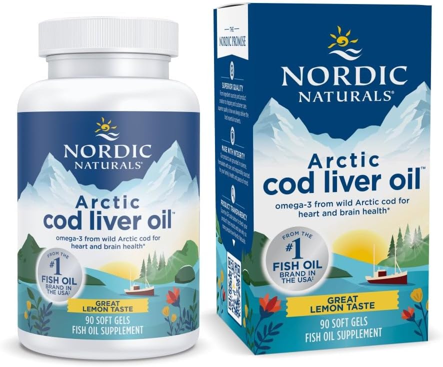 Nordic Naturals Arctic Cod Liver Oil, Lemon - 90 Soft Gels - 750 mg Σύνολο Omega-3s με EPA & DHA - Heart & Brain Health, Healthy Immunity, Συνολική ευεξία - Μη-GMO - 30 Υπηρεσίες