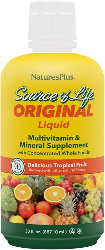 NaturesPlus Πηγή Ζωής Υγρό, Τροπικά Φρούτα - 30 fl oz - Multivitamin & Mineral Συμπλήρωμα - Χωρίς γλουτένη, Χορτοφαγικά - 30 Υπηρεσίες