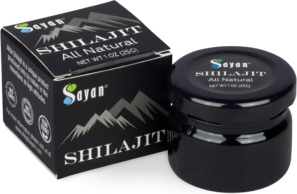 Sayan Pure Shilajit Resin 1oz/25g, Γυάλινο Βαζάκι, 250 Σερβιέτες - Ισχυρό συμπλήρωμα οργανικού Fulvic Acid - Υποστηρίζει ανοσοποιητικό σύστημα, μνήμη, εστίαση, και παρέχει φυσική ενέργεια, Detox - Vegan, μη GMO