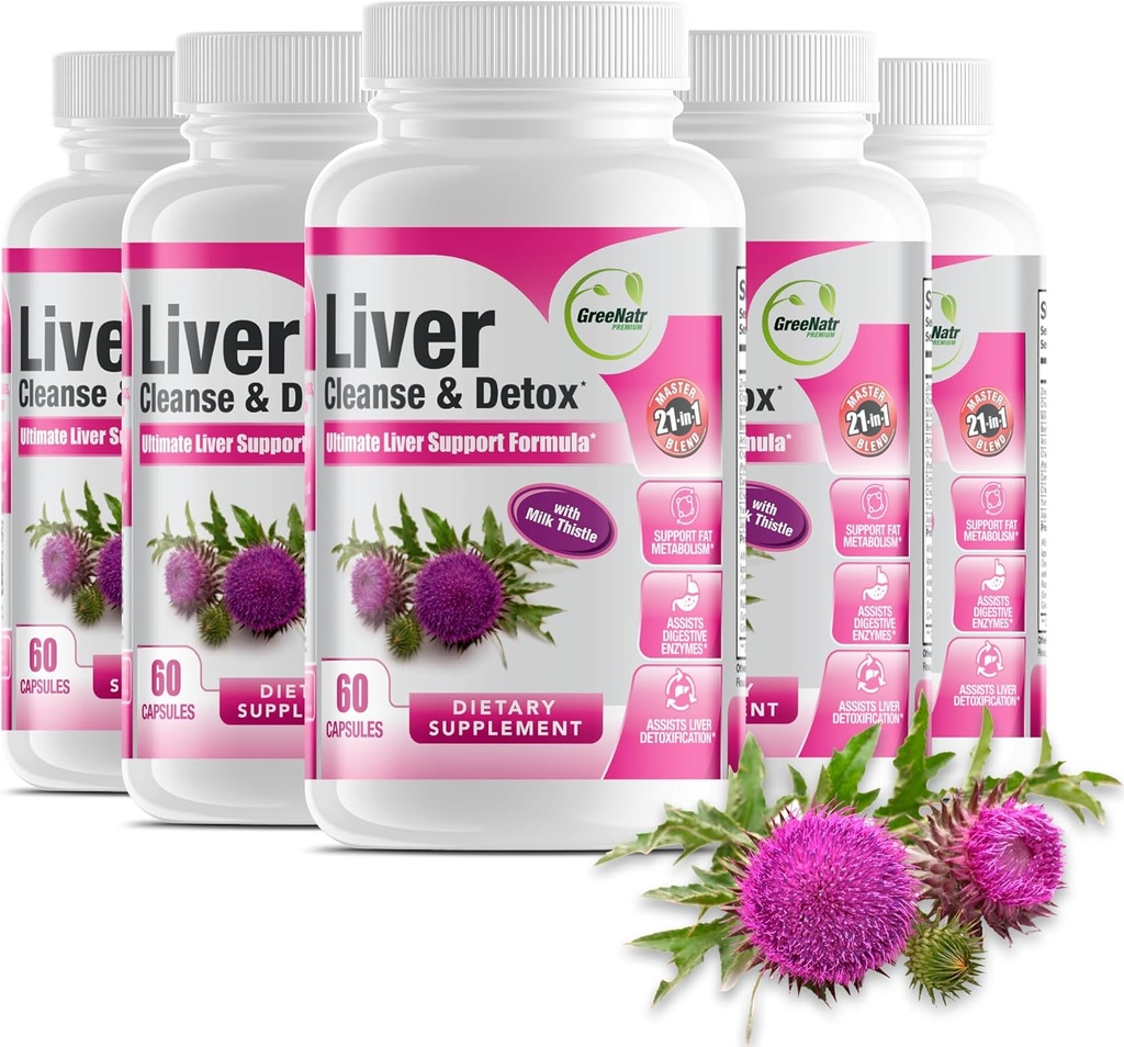 GreeNatr Liver Cleanse Detox & Repair Formula – Γαϊδουράγκαθο γάλακτος, βερβερίνη, Ginger, Beet Root, Dandelion Root, Artichoke Extract, και Chanca Piedra για την βέλτιστη υποστήριξη της υγείας του ήπατος (6 μπουκάλια)