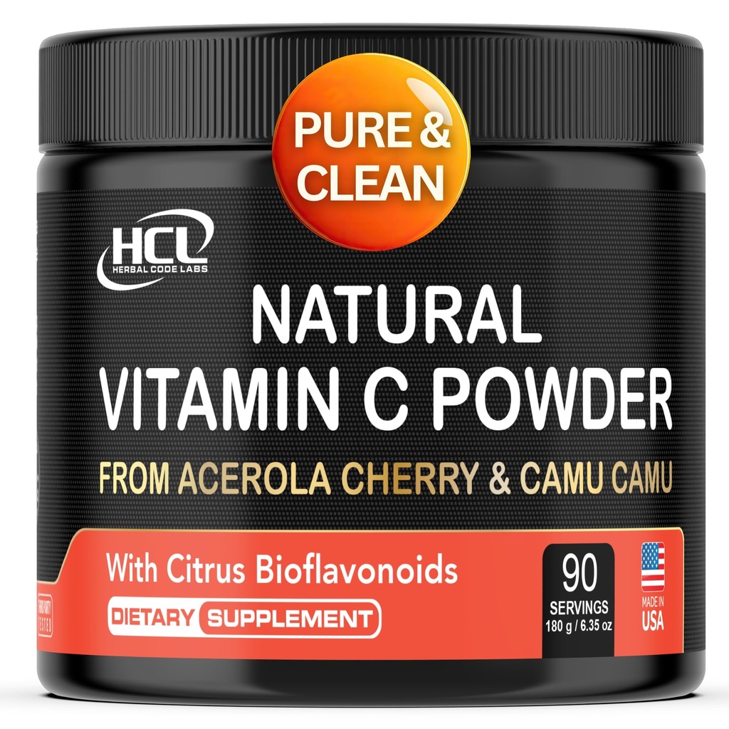 Φυσική βιταμίνη C από Acerola Cherry & Camu Camu Powder - Υψηλή απορρόφηση με Citrus Bioflavonoids - ανοσοποιητικό σύστημα & Collagen Booster - Αντιγηραντικές βιταμίνες δέρματος Κατασκευασμένες στις ΗΠΑ 90 μερίδες