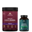 Ancient Nutrition Multi Collagen Advanced Powder Cleanse & Detox, Unflavored, 36 Μερίδες + Βιολογικό Super Greens Tablet 90 Count
