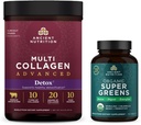 Ancient Nutrition Multi Collagen Advanced Powder Cleanse & Detox, Unflavored, 36 Μερίδες + Βιολογικό Super Greens Tablet 90 Count