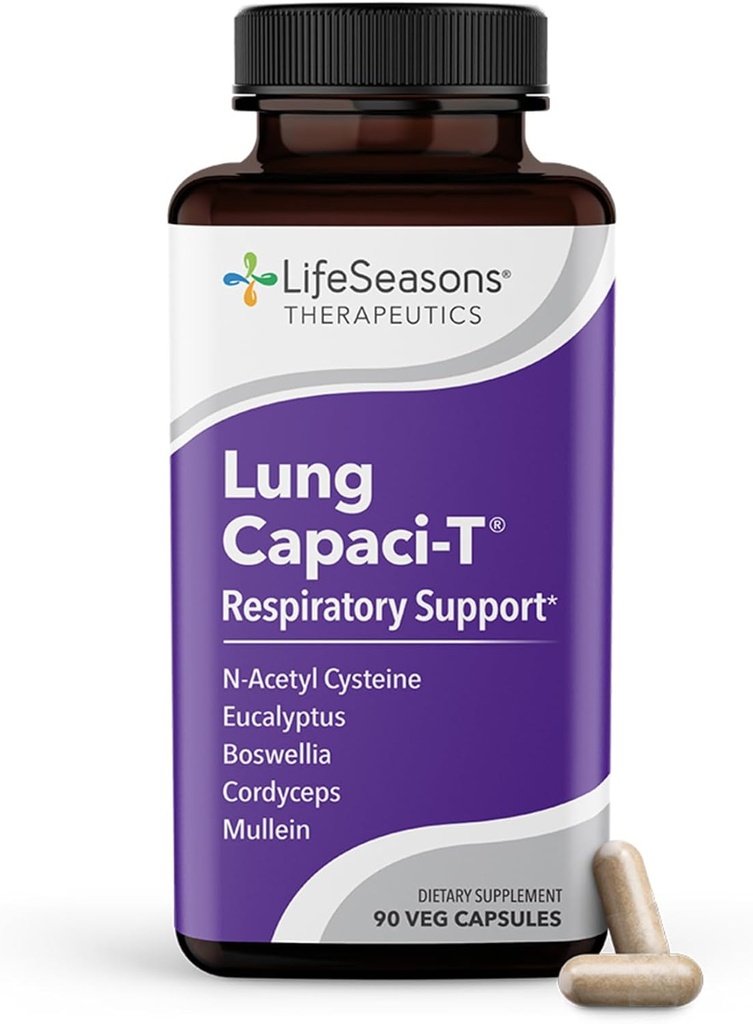 Lung Capaci-T - Συμπλήρωμα αναπνευστικής υποστήριξης - CoQ10, N-Acetyl Cysteine, Boswellia, Eucalyptus, Mullein, Πράσινο Τσάι, Νέτλ & Πιπέρι - Αυξάνει την ικανότητα οξυγόνου & μειώνει Mucus - 90 κάψουλες