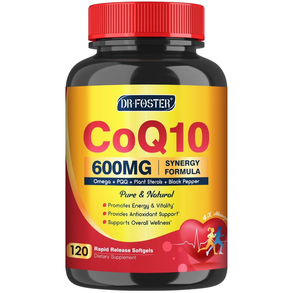 CoQ10 600 mg Softgels CoQ10 Supplement - CQ10 Coenzyme-Q10 with Omega 3 & PQQ & Vitamin E, CoQ10 400mg Softgels, 60 Servings