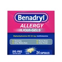 Benadryl Liqui-Gels Αλλεργία Ιατρική, Dye-free Liquid Gel Κάψουλες με 25 mg Diphenhydramine HCl Αντιισταμινικό για την ανακούφιση της αλλεργίας και των ψυχρών συμπτωμάτων όπως Runny μύτη & Φτάρνισμα, 24 ct