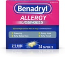 Benadryl Liqui-Gels Αλλεργία Ιατρική, Dye-free Liquid Gel Κάψουλες με 25 mg Diphenhydramine HCl Αντιισταμινικό για την ανακούφιση της αλλεργίας και των ψυχρών συμπτωμάτων όπως Runny μύτη & Φτάρνισμα, 24 ct