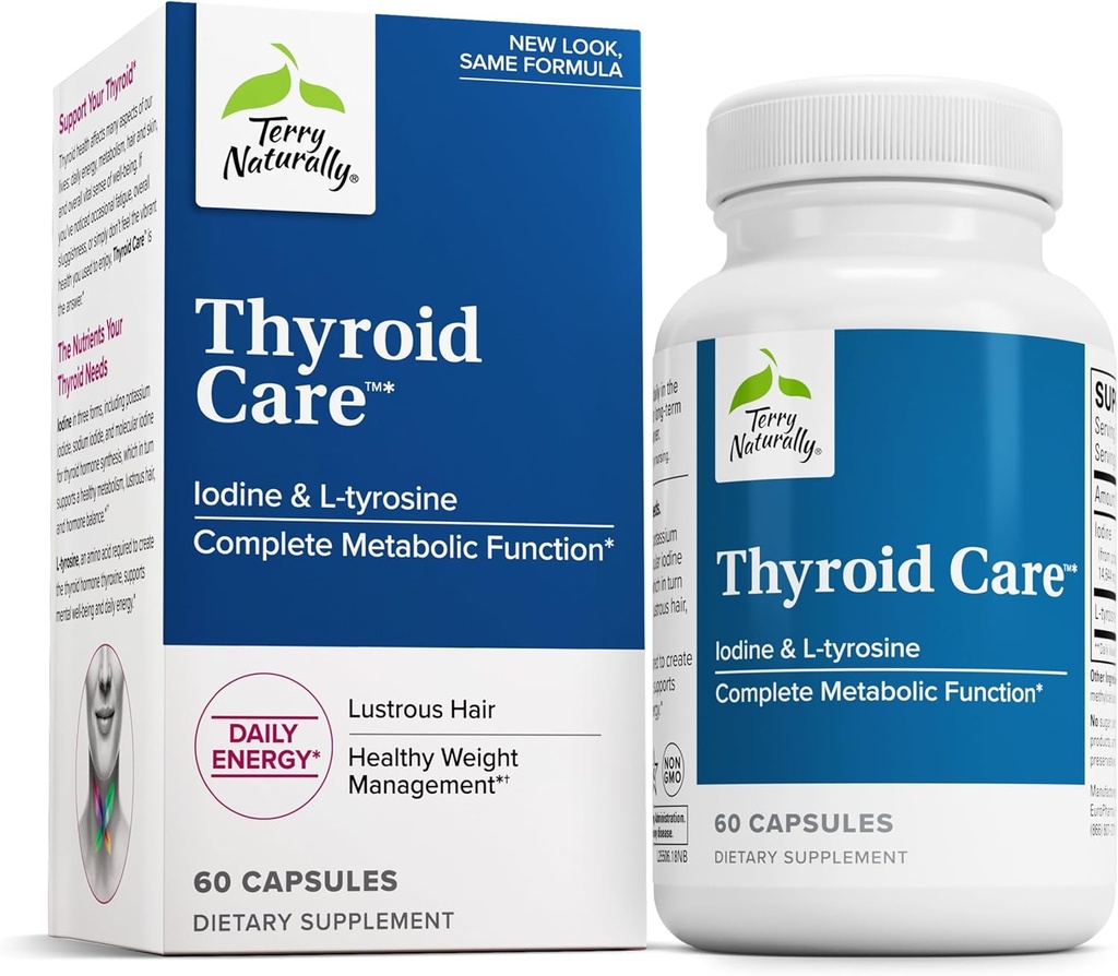Terry Φυσικά Thyroid Care - Immune Health & Energy Support Formula - Συμπλήρωμα διατροφής με ιώδιο για την υποστήριξη της υγείας του θυρεοειδούς - Συμπλήρωμα ευεξίας με L-Τυροσίνη - 60 κάψουλες