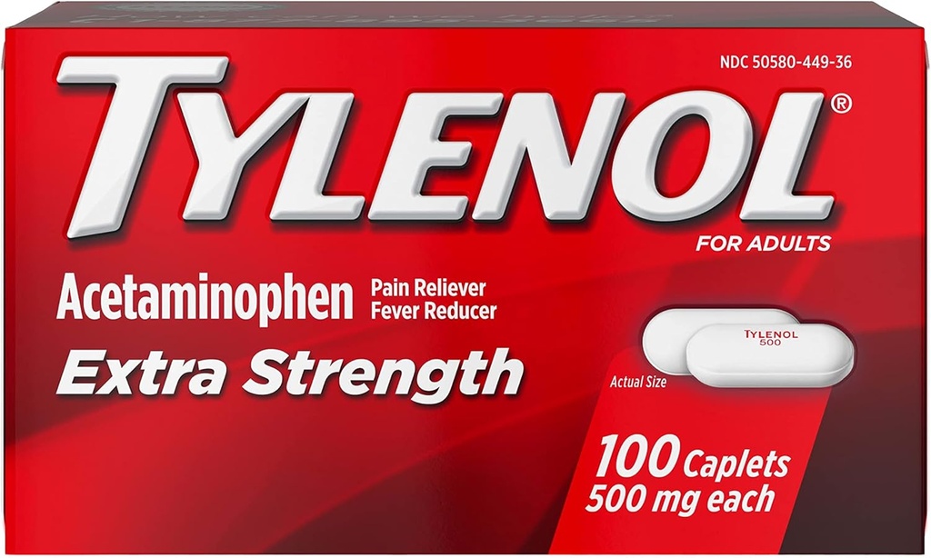TYLENOL Extra Strength Pain Reliever & Fever Reducer 500 mg, Caplets 100 ea Συσκευασία των 2