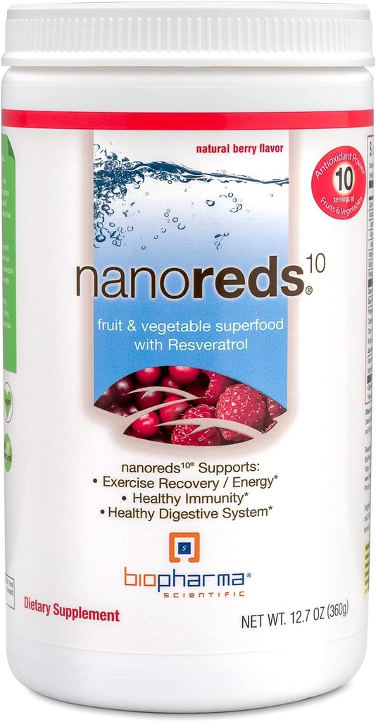 Biopharma Scientific Nanoreds: Reds Superfood Φρούτα & Φυτικά Σκόνη Smoothie Mix for Digestive Health & Immunity with Antioxidants, VitaminC, Elderberry, Ρόδι, Berry Flavor, 30 Services
