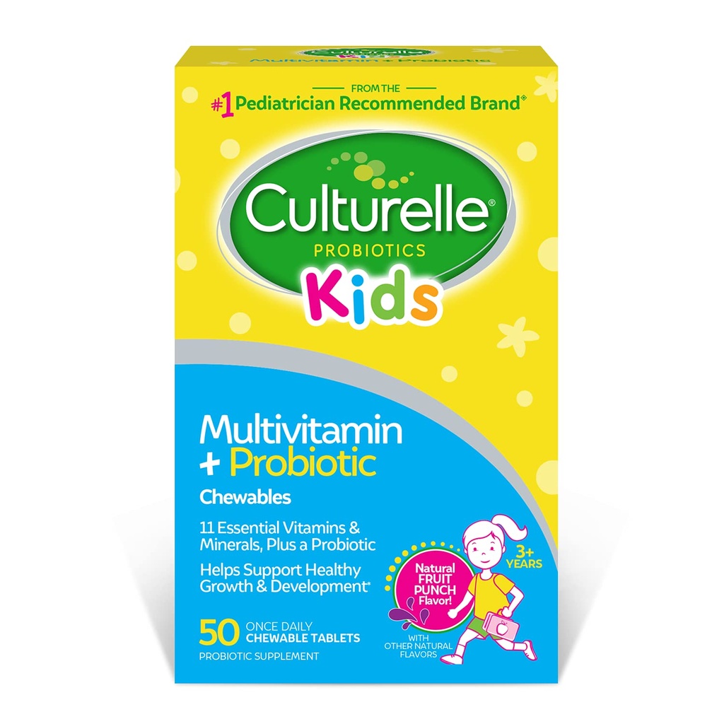 Culturelle Kids Complete Chewable Multivitamin + Probiotic Για Παιδιά, Ηλικίες 3+, 50 Count, Digestive Health, Στοματική Υγεία & Ανοσολογική Υποστήριξη - Με 11 Βιταμίνες & Ορυκτά, συμπεριλαμβανομένης της βιταμίνης C, D3 & Ψευδάργυρος