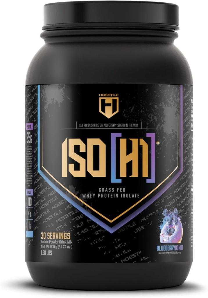 HOSTILE ISO[H1] Grass Fed Whey Protein Isolate with Digestive Enzymes, Whey Protein Powder for Muscle Gain & Muscle Recovery, Post Workout Recovery Drink, Blueberry Donut, 30 υπηρεσίες