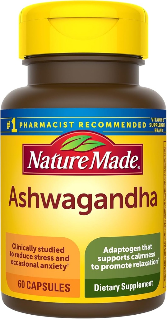 Nature Made Ashwagandha Capsules 125mg for Stress Support, 60 Capsules, 60 Day Supply