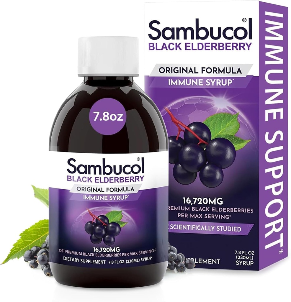Sambucol Black Elderberry Syrup - Sambucus Elderberry Syrup για Ενήλικες Ανοσολογική Υποστήριξη, Elderberry Liquid, Elderberry Extract, Gluten Free - 7.8 Fl Oz