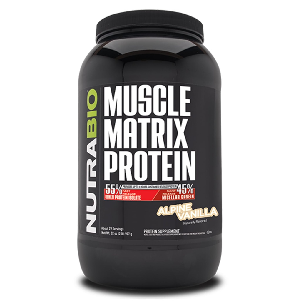 NutraBio μυϊκή μήτρα πρωτεΐνη σκόνη - 25g πρωτεΐνης ανά Scoop - Whey Isolate και Micellar καζεΐνη Combo για γρήγορη και αργή απελευθέρωση - βανίλια - 2 λίρες, 28 εξυπηρετούν