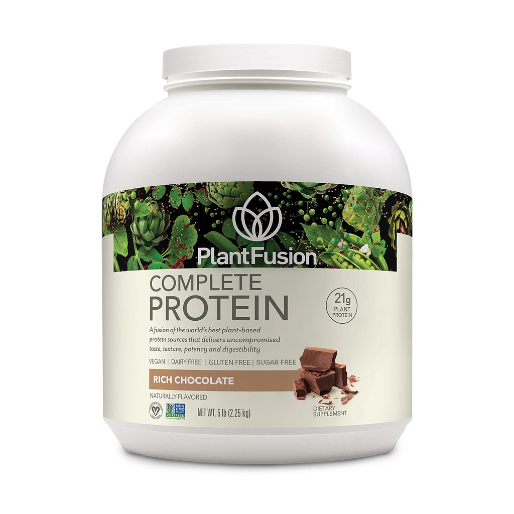 PlantFusion Complete Vegan Protein Powder - Σκόνη πρωτεΐνης με βάση το φυτό με BCAAs, Digestive Enzymes και Pea Protein - Keto, Χωρίς γλουτένη, χωρίς σόγια, χωρίς ζάχαρη, χωρίς GMO - πλούσια σοκολάτα 5 lb