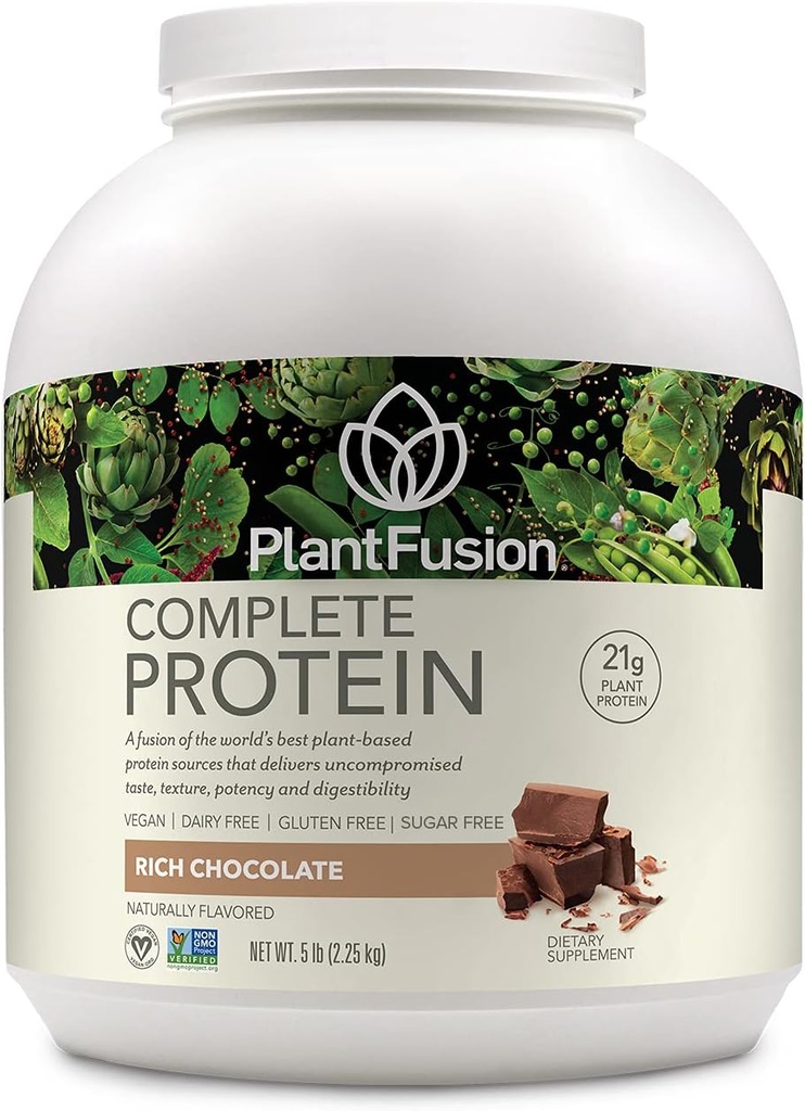 PlantFusion Complete Vegan Protein Powder - Σκόνη πρωτεΐνης με βάση το φυτό με BCAAs, Digestive Enzymes και Pea Protein - Keto, Χωρίς γλουτένη, χωρίς σόγια, χωρίς ζάχαρη, χωρίς GMO - πλούσια σοκολάτα 5 lb