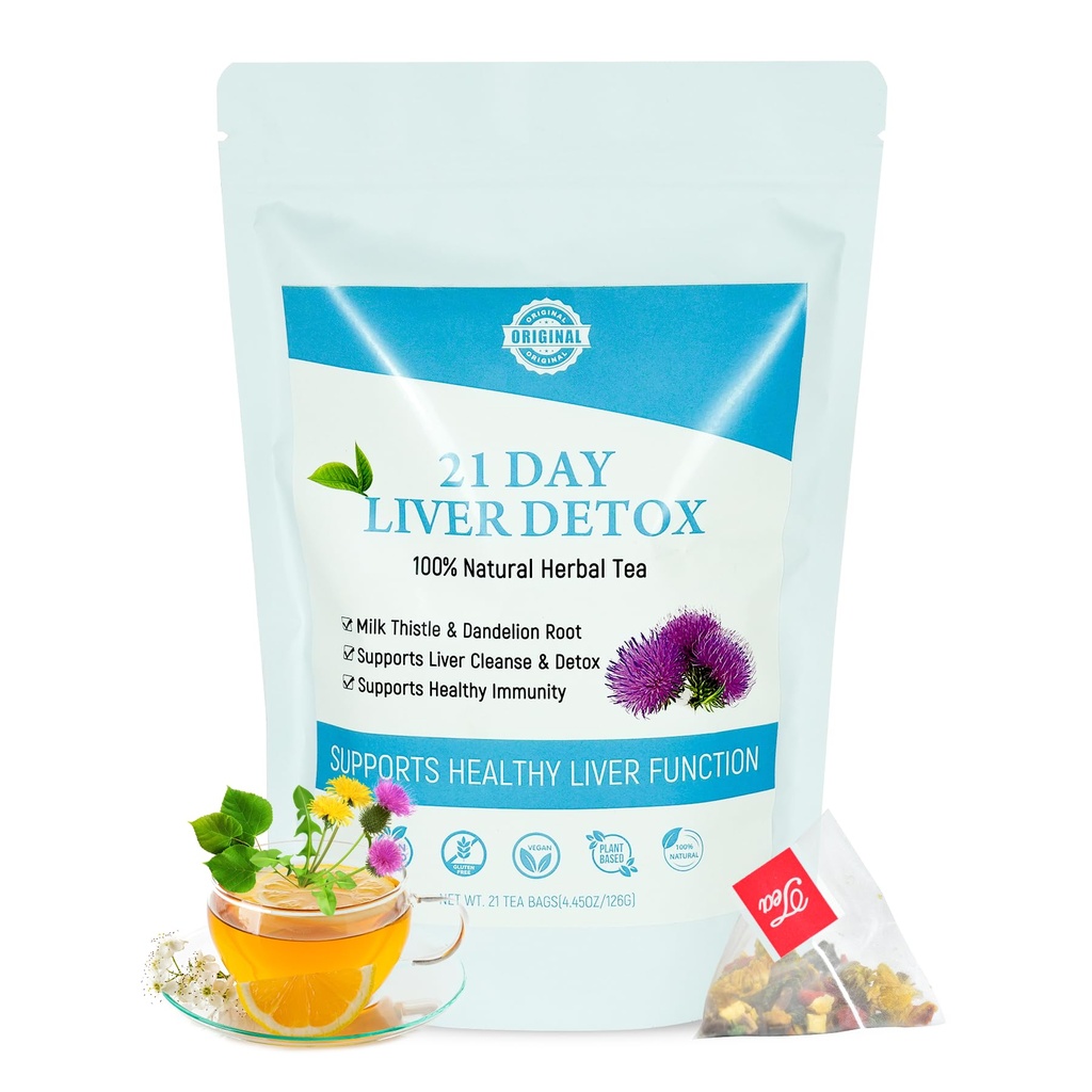 Laicuherb Γάλα Γαϊδουράγκαθο Συκώτι Detox Τσάι για Digestion και Ανοσία, Φυσικό 21 Ημέρα Liver Cleanse Herbal Τσάι για τον καθαρισμό του ήπατος & Στομαχική Φροντίδα, Καφεΐνη Δωρεάν, 21 Τσάι Τσάι