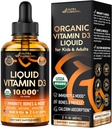 USDA Organic Vitamin D3 10000iu - Βιταμίνη D Σταγόνες για Βρέφη, Παιδιά & Ενήλικες, Εγκυμοσύνη & Παιδιά Ασφαλές - ανοσοποιητικό σύστημα, διάθεση, υγεία των οστών & μυϊκή υποστήριξη - Φυσική γεύση πορτοκαλιού - 2 fl oz, 60 ml