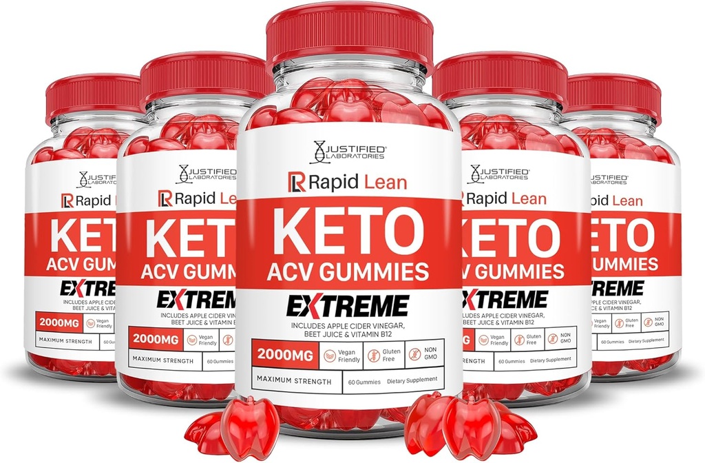 (5 Pack) Rapid Lean Keto ACV Gummies Extreme 2000MG Rapid Lean Keto Gummies Apple Cider Vinegar Formed with Ρόδι χυμού τεύτλων σκόνη B12 Vegan Non GMO 300 Gummys