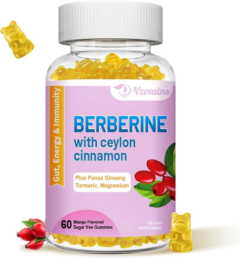 Βερβερίνη με Gummies κανέλας Κεϋλάνης, συμπλήρωμα υψηλής ισχύος berberine HCI, υποστήριξη ανοσοποιητικής υγείας, 60 μάνγκο γεύσεις Gummies