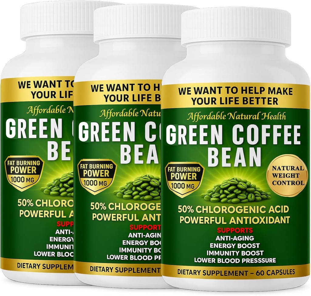 Green Coffee Bean Extract, 100% Pure Green Coffee Bean Capsules, 50% Chlorogenic Acid, 10,000 mg Strength, 180 Capsules, 6 Month Supply, Non-GMO and Gluten Free, Traditional Herbal Supplement