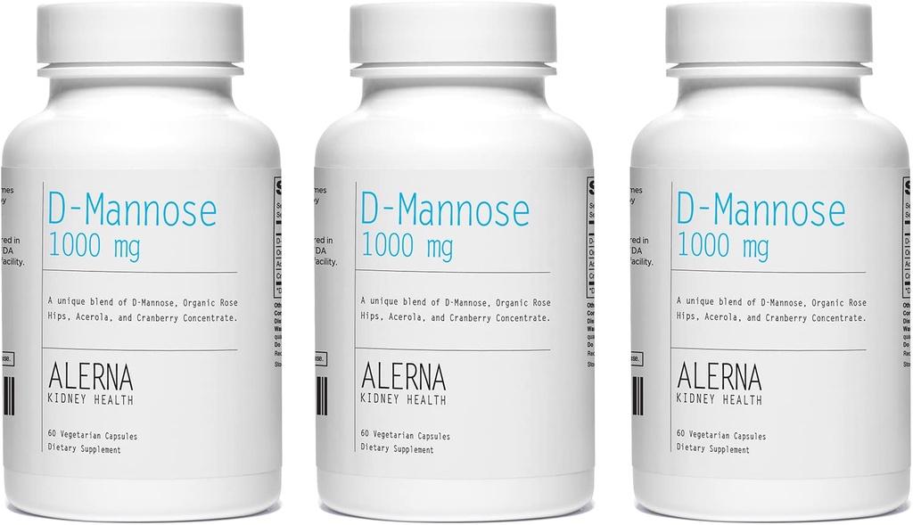 D- Mannose 1000 mg - Ουροτραχύτητα υγεία - με Cranberry συμπύκνωμα, Organic Rose HIPS, Acerola Extract - 60 κάψουλες χορτοφάγων (πακέτο των 3)