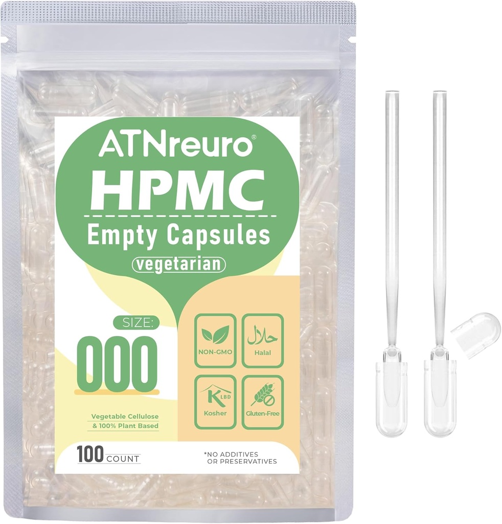 000 Empty Vegan Κάψουλες με 2 Micro Spoons - 100 Count Empty Vegetarian Κάψουλες - Empty Pill Caps for Powders Συμπληρώματα