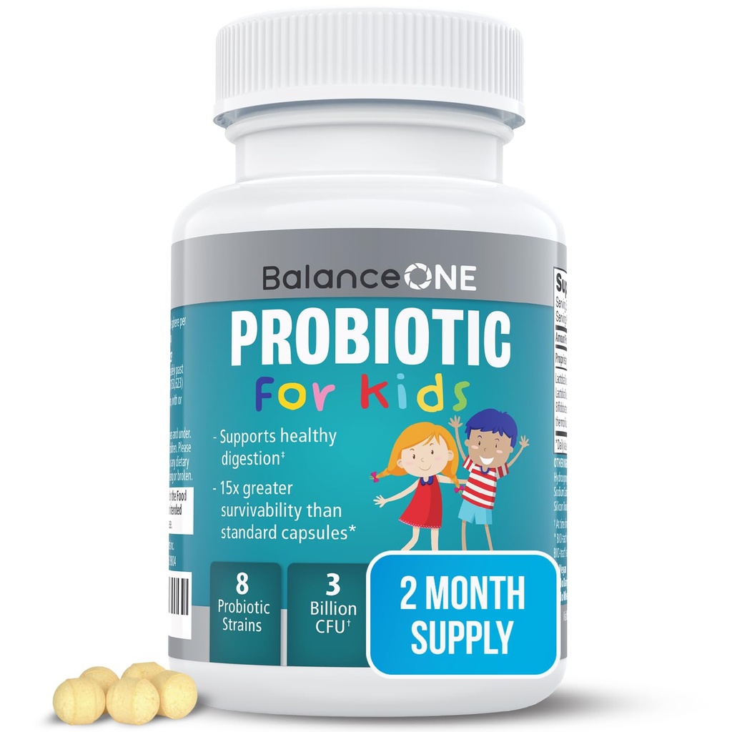 Ισορροπία ενός παιδιού Time-Release Probiotic – Μέχρι 15x Καλύτερη επιβίωση – 3 δισεκατομμύρια CFU – Gut & Digestive Υποστήριξη για τα παιδιά – Χωρίς ζάχαρη, εύκολο να καταπιεί, 2 μήνες προσφοράς