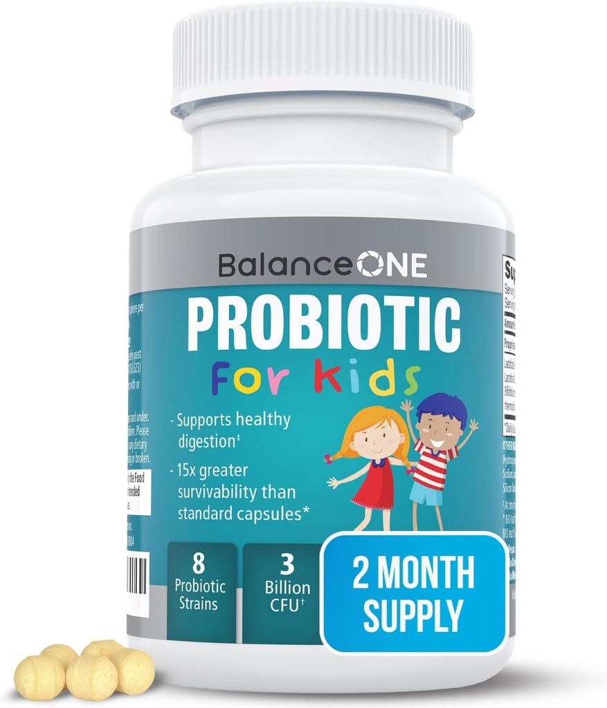Ισορροπία ενός παιδιού Time-Release Probiotic – Μέχρι 15x Καλύτερη επιβίωση – 3 δισεκατομμύρια CFU – Gut & Digestive Υποστήριξη για τα παιδιά – Χωρίς ζάχαρη, εύκολο να καταπιεί, 2 μήνες προσφοράς