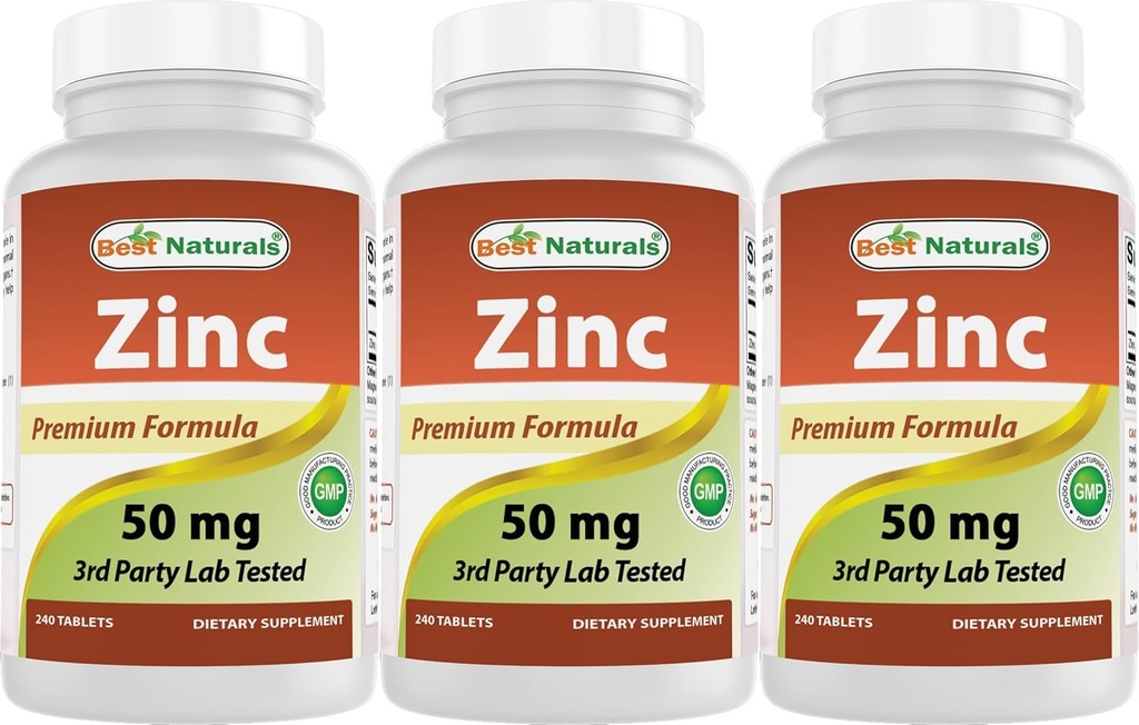 Best Naturals συμπλήρωμα ψευδαργύρου ως γλυκονικό ψευδάργυρο 50mg 240 δισκία Συσκευασία των 3