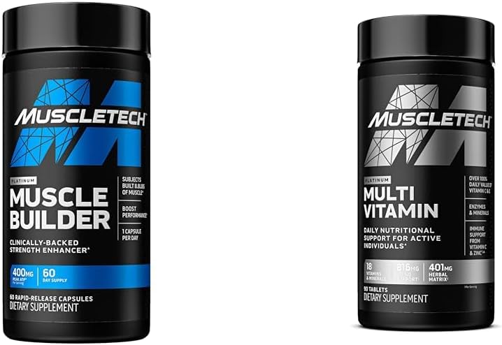 MuscleTech Muscle Builder με 400mg ATP και Platinum Multivitamin με Amino Support Matrix και Βιταμίνη C - Muscle Building και ανοσοποιητικό συμπλήρωμα στήριξης Bundle για άνδρες και γυναίκες