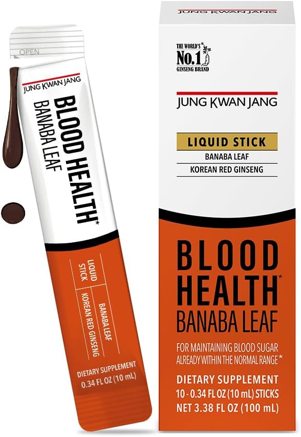 JungKwanJang Blood Health Banaba Leaf Extract (100mg), Carob Pods, Κορεατικά Red Ginseng Κάθε φορά Extract Sticks για κυκλοφορία, Post Meal, Energy, 10 Count