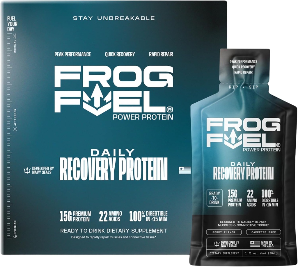 Frog Fuel Power κανονικής πρωτεΐνης Shot, 15g πρωτεΐνης Nano-Hydrolyzed Grass Fed Collagen, Post προπόνηση, χωρίς γλουτένη, χωρίς λίπος & ζάχαρη, 22 Amino Acids, 0 Carbs, Berry, 1 oz πακέτα, 24 συσκευασίας
